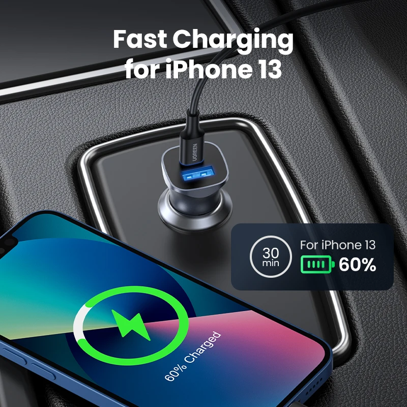شاحن سيارة 30 وات من UGREEN منفذ مزدوج QC 4.0 3.0 شحن سريع لهاتف iPhone 14 13 12 شاومي هواوي سامسونج شاحن سوبر تشارج نوع C #3