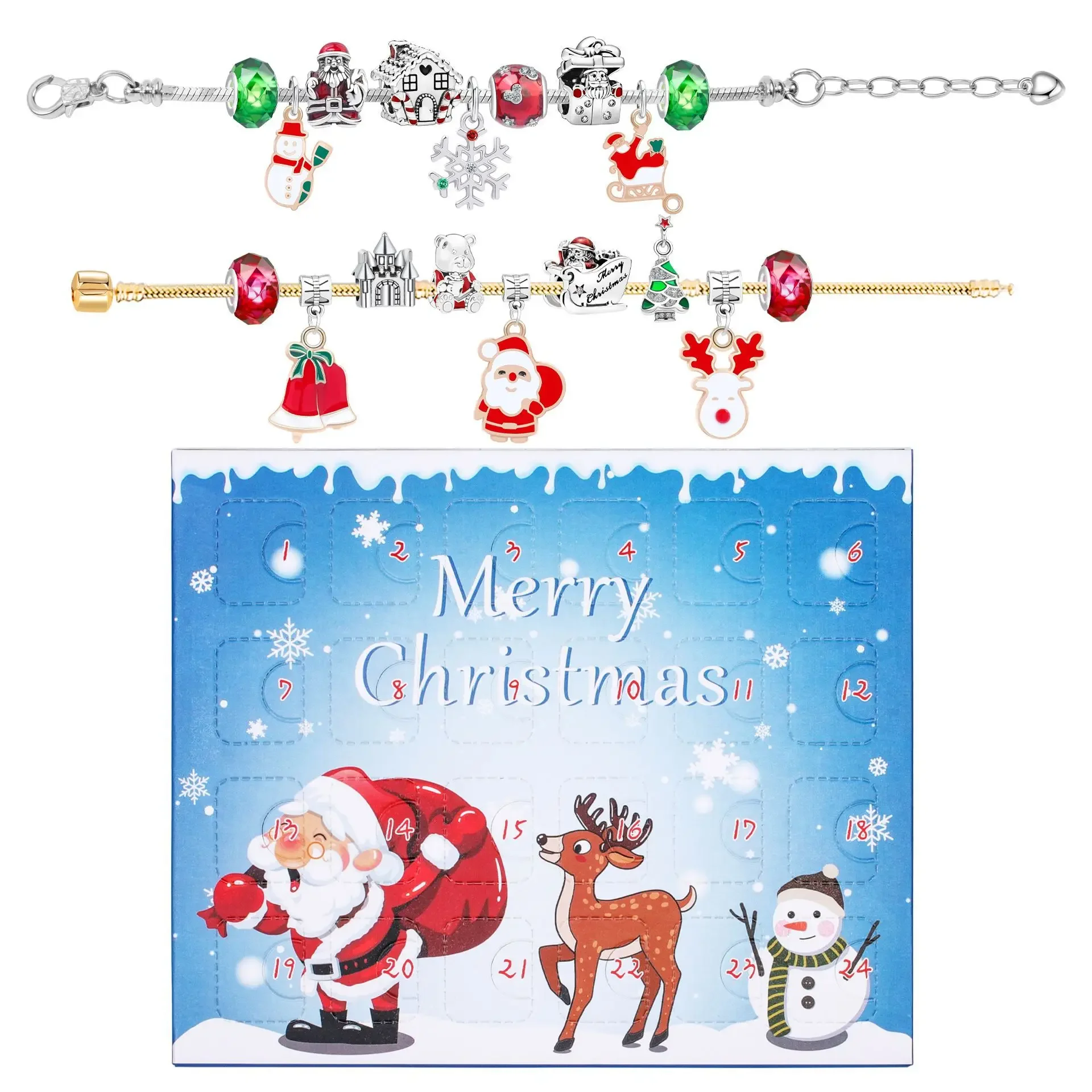 24 Days DIY Advent Calendar Jewelry Gift Box Blue Jewelry Bracelets Set for Girls Kids 2024 Countdown Christmas Advent Calendar