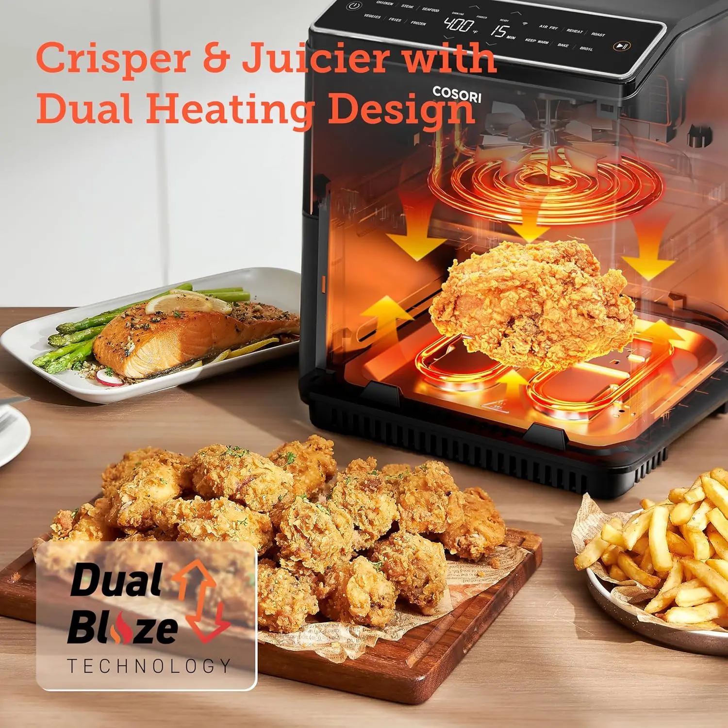 6.8Qt Air Fryer, 12-in-1 Dual Blaze for 360° Crispy Meals, No Shaking & Preheating to Fast Cooking with Bake, Roast, Broi