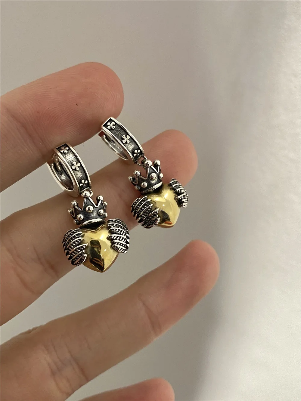 2023 New Arrival Romantic Love Heart Crown Wing Retro 925 Silver Needle Female Tassels Stud Earrings Jewelry No Allergic