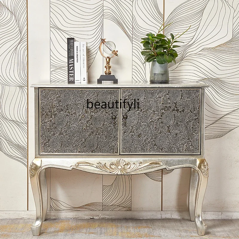 French Vintage Style European Sideboard Carved Entrance Hall Cabinet TV Storage Cabinet Wine Cabinet