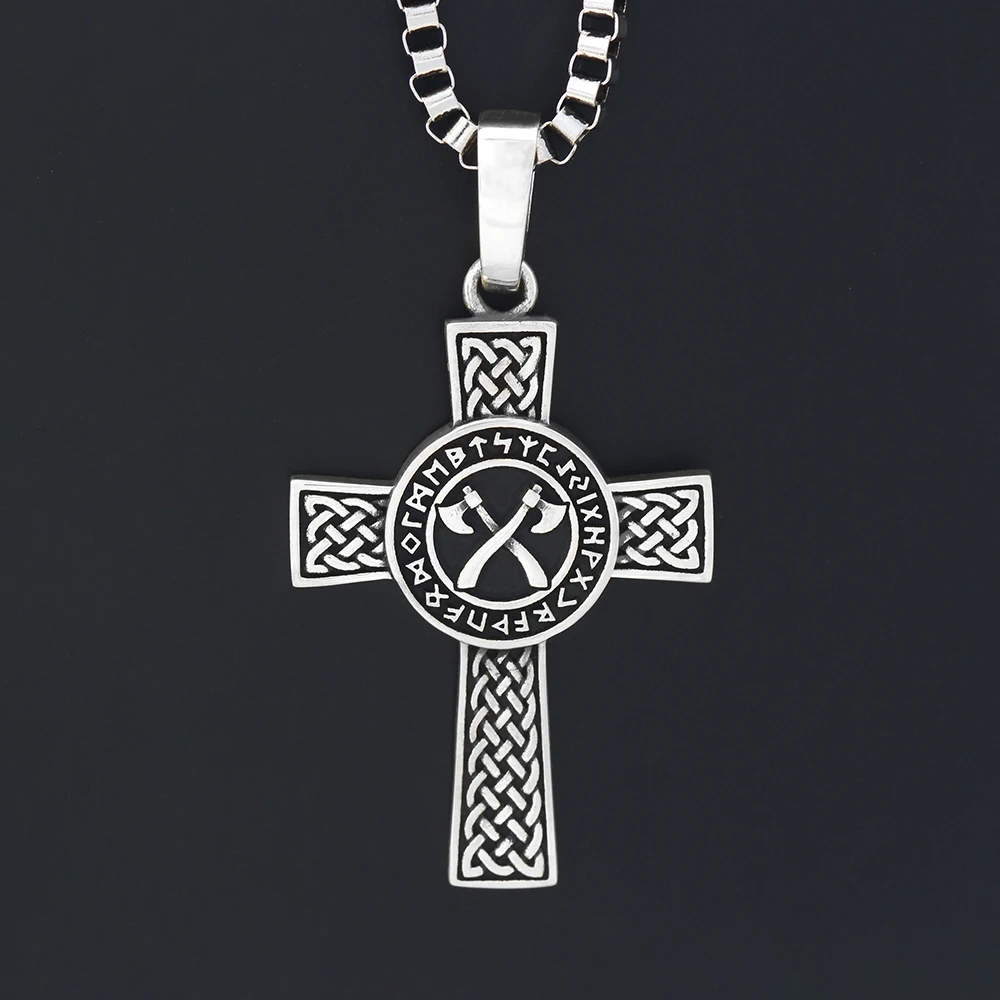 Antique Viking Triangle Double Axe Cross With Sterling Silver Pendant On Both Sides For men Or Women