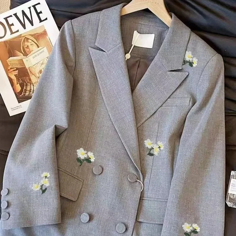 

Высококачественный пиджак с вышивкой, женский новый осенний костюм 2025 года с длинным рукавом, повседневный женский темпераментный женский костюм, верхняя одежда, топы