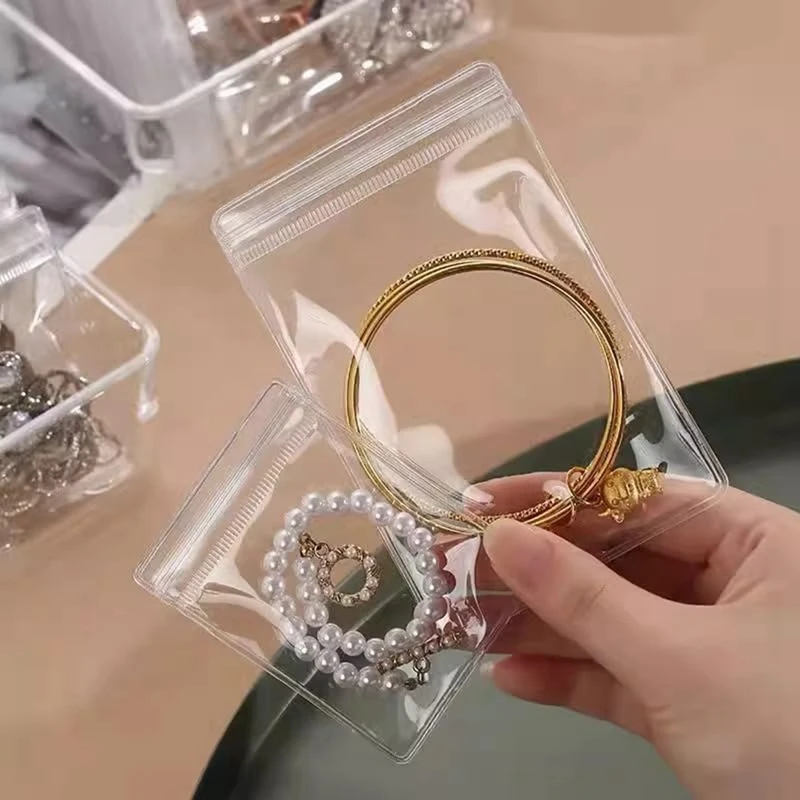 ABWR-60Pcs 3 ukuran jelas penyusun perhiasan anting cincin kalung tas penyimpanan perjalanan, Anti noda melindungi perhiasan