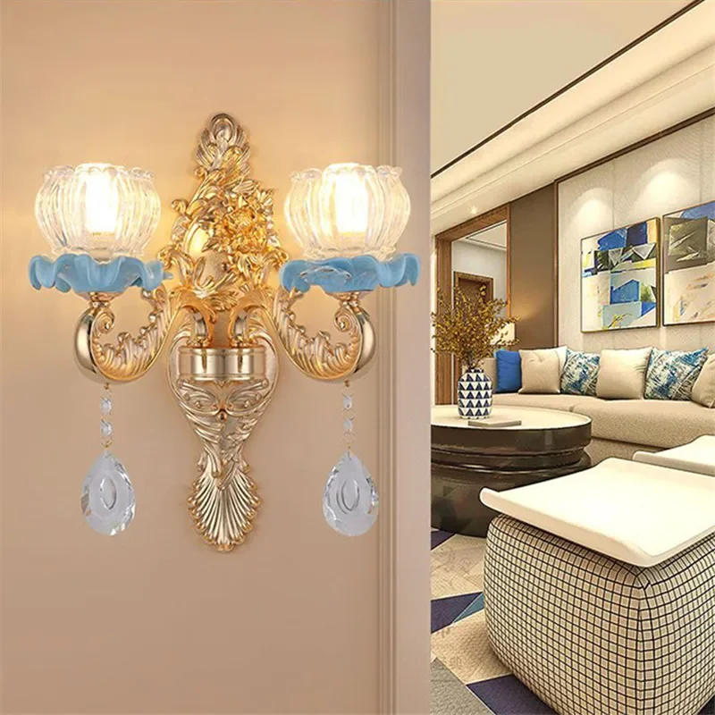 TEMAR European Crystal Wall Lamp Luxury Living Room Bedroom Bedside Lamp Background Wall Corridor Villa Hotel Lighting