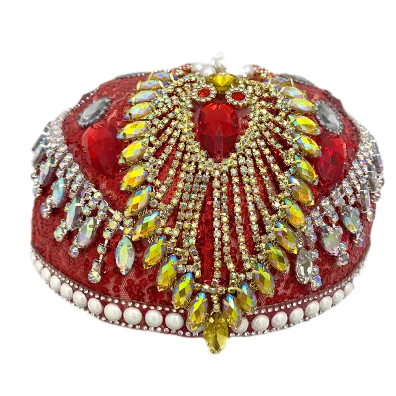Women Little Flower Hat Uyghur Kazakh Ethnic Hat Xinjiang Traditional Folk With Diamond Headdress Stage Dance Costume Decor