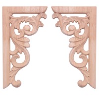 2pcs left+right(each 1pcs) Vintage Wooden Carved Corner Onlay Furniture Wall Decor Unpainted Frame Applique