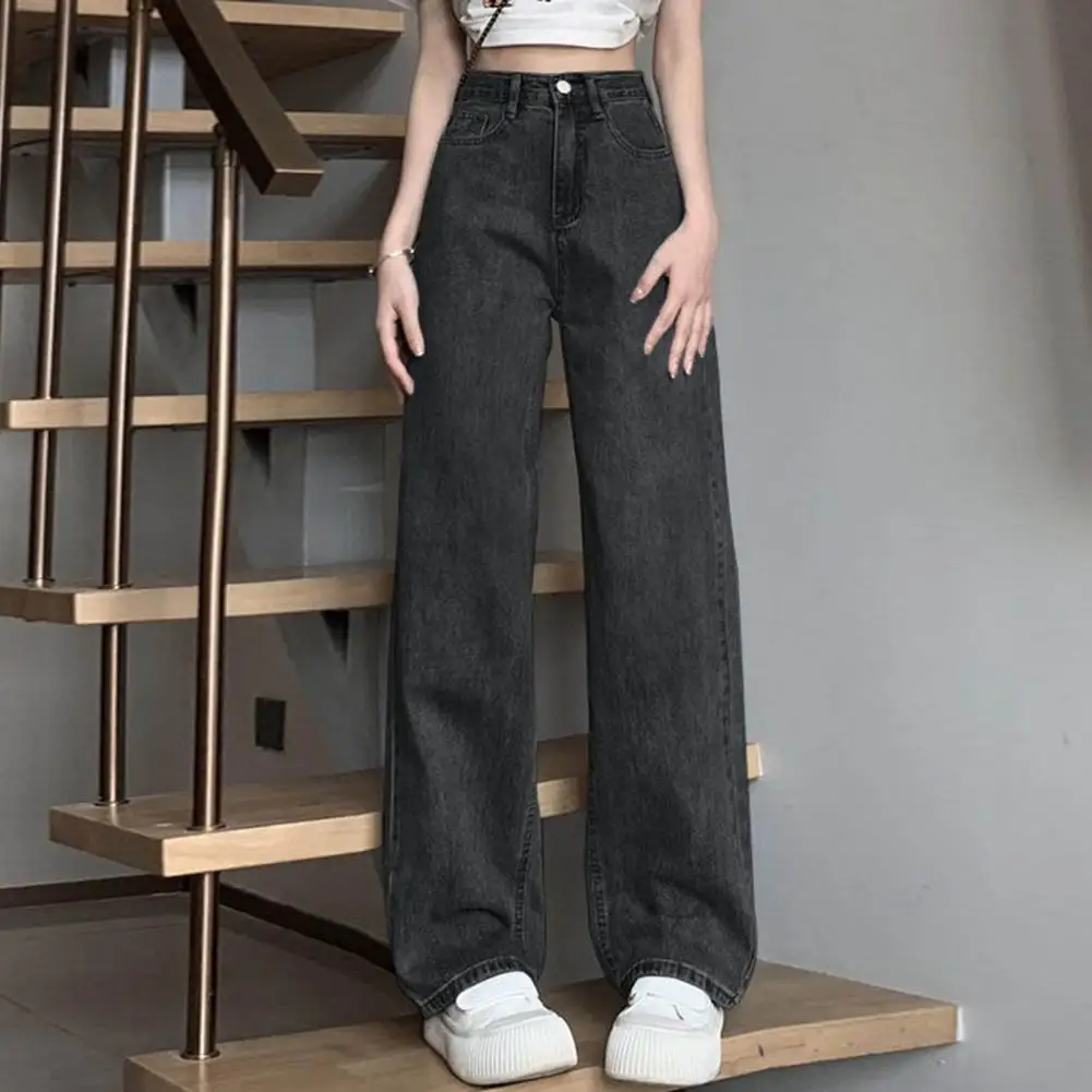 2025 Women High Waist Jeans Long Jeans Vintage High Waist Wide Leg Jeans with Button Closure Pockets for Women Loose Fit for Wea