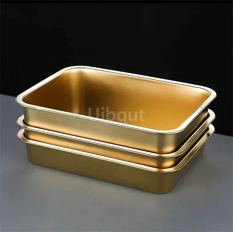 Golden stainless steel plate tray rectangular square oven basin baking pot deep bbq cafeteria Storage tray buffet food warmer