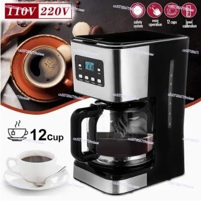 12 Cups Stainless Steel Coffee Machine Kitchen Drip Coffee Grind Machines 950W Automatic Coffee