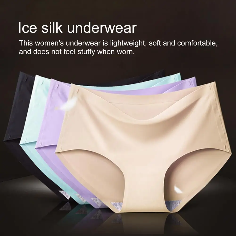 Female Ice Silk Seamless Panties Comfortable Women\'s Seamless Panties Sexy Mid-rise Briefs Breathable Lightweight for Females