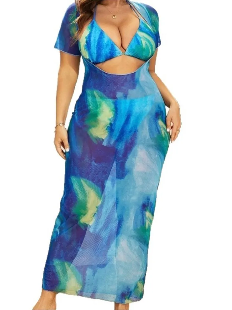 L-4XL حجم كبير بيكيني المرأة رفع حجم كبير 3XL 4XL ملابس السباحة الصيف Mujer البطن تحكم ملابس السباحة 3 قطعة بيكيني مجموعات #5