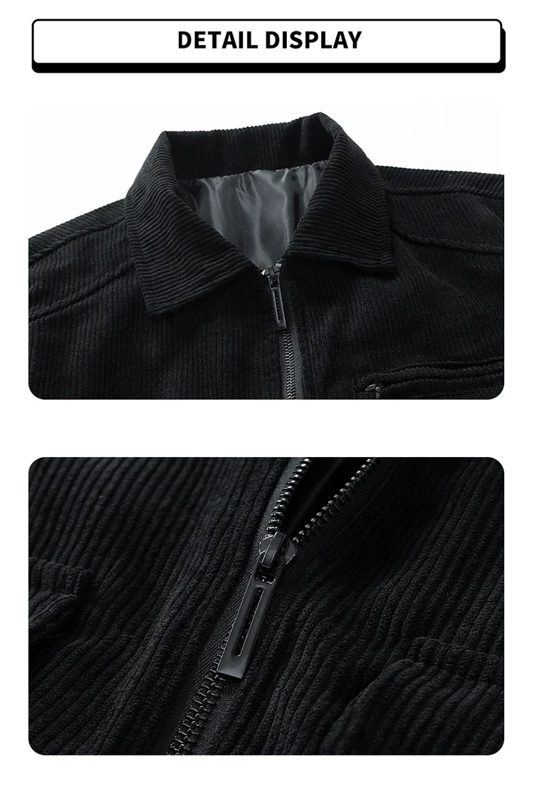 Cordjacken für Herren, Herbst-Winter-Windbreaker, einfarbige, lässige Cargo-Jacke mit mehreren Taschen, Oberbekleidung, modische Utility-Jacke – Detail 8