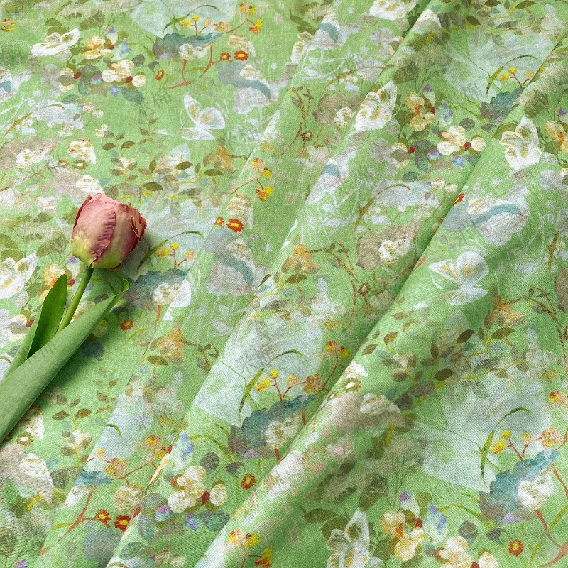 Tela de Gasa Doble Verde de 1 Metro con Estampado Floral, Suave y Transpirable para Baberos de Bebé, Toallas, Pijamas, Vestidos de Mujer, Accesorios de Costura DIY