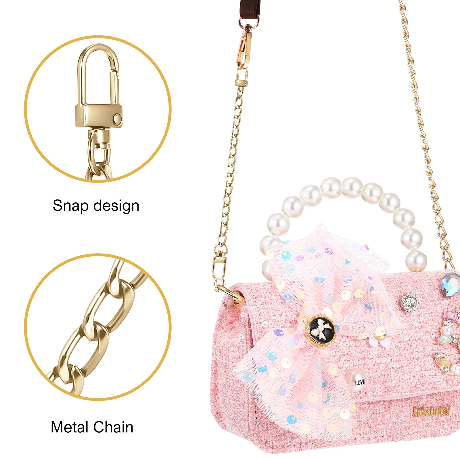 

6Pcs Beaded Bag Chains Pearl Purse Chains with Clasp Handbag Replacement Straps Smooth Polished Functional Accessory for Women