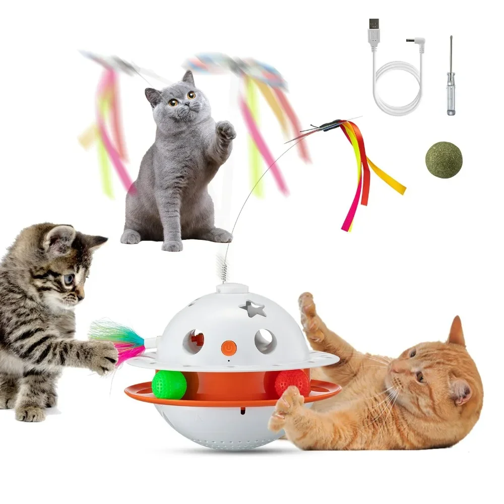 

4 in 1 Automatic Interactive Cat Toy Cat Toy with Butterfly Flying Random Moving Ambush Feather Catnip Ball Smart Kitten Toy