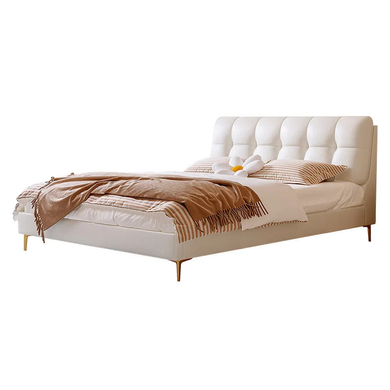 First layer cowhide puff bed cream wind bed simple light luxury leather bed Nordic modern