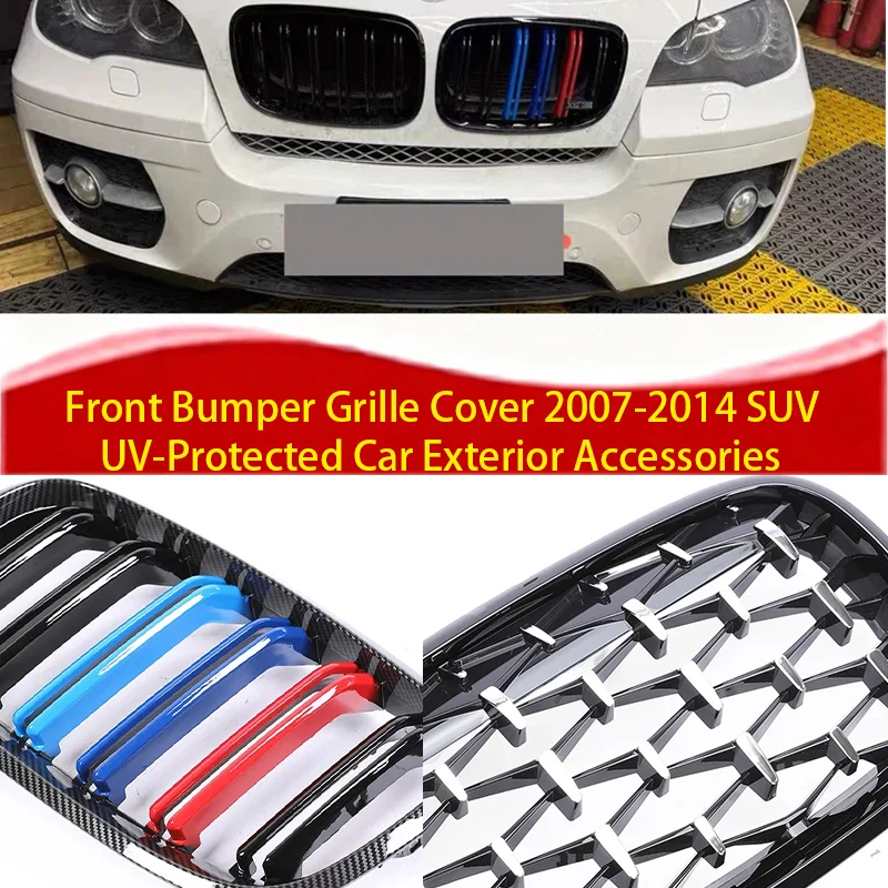 

Dual Slat Front Bumper Grille Gloss Black Carbon Look 2007-2014 SUV Sport Style Car Exterior Accessories Direct Replacement