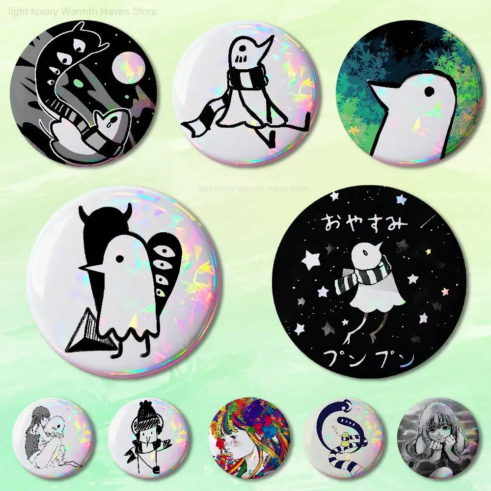 

O-Oyasumi Goodnight P-Punpun 58mm 44mm HD Print Brooch Badges Pretty Derby Round Display Brooches Lapel Pins