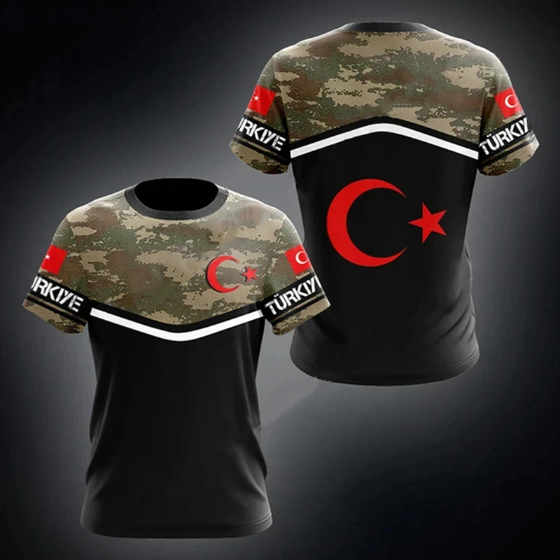 Turkey Flag Men's T-shirts Forest Camouflage Print Clothing Ropa Hombre Summer O-neck Oversized Fashion Short Sleeve Male Tops