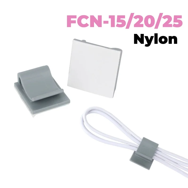 Grey Nylon Cable Management Clips FCN-15/20/25 Sticky Wire Holder Cord Organizer for Home Office Car Desk