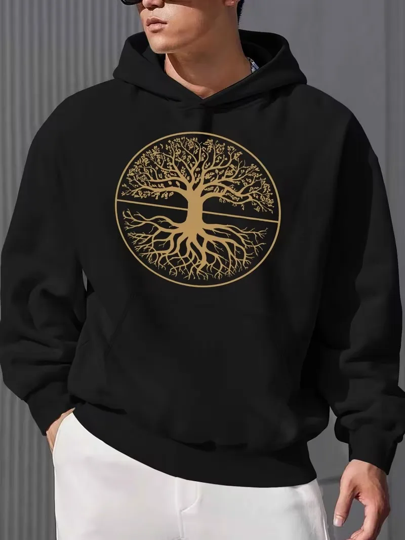 سويت شيرت رجالي فضفاض بغطاء للرأس، بلوفر أسود على طراز الشارع، قميص أمريكي كاجوال بقلنسوة، مناسب لهدايا عيد الميلاد