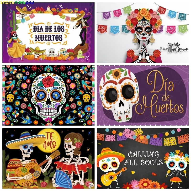

Mexico Day of the Dead Backdrops Sugar Skull Dancer Photography Background Dia DE Los Muertos Dress-up Party Decor Poster Props