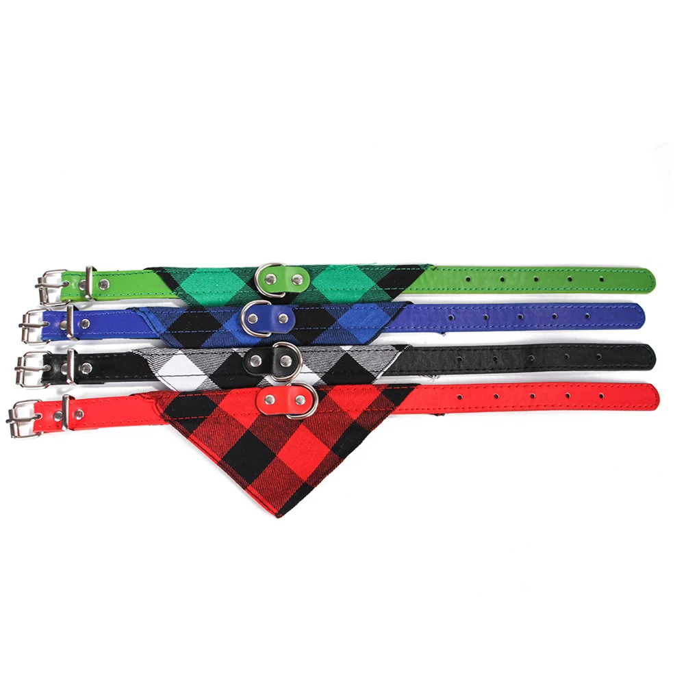 

2pcs Pet Triangular Scarf Collar Adjustable Dog Harness Strap Durable Breathable Fashion Check Pattern Scarf For Dogs Blue Black