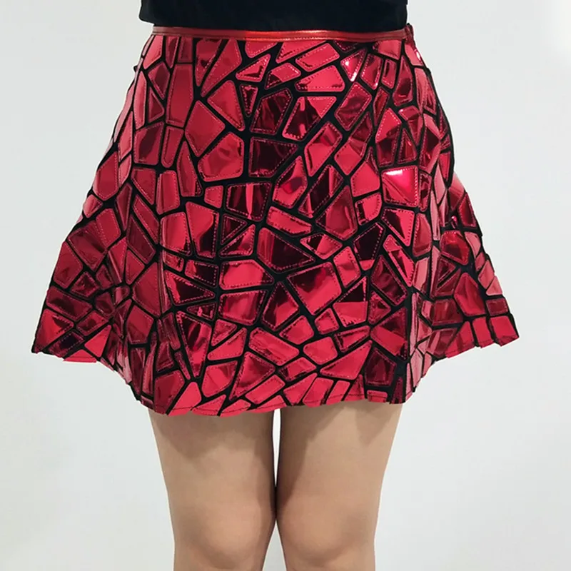 

Red Silver Laser Mirror Mini Skirt Club Party Nightclub Sequins Short Skirt Rave Outfit Women Singer Dancer Performance Costume