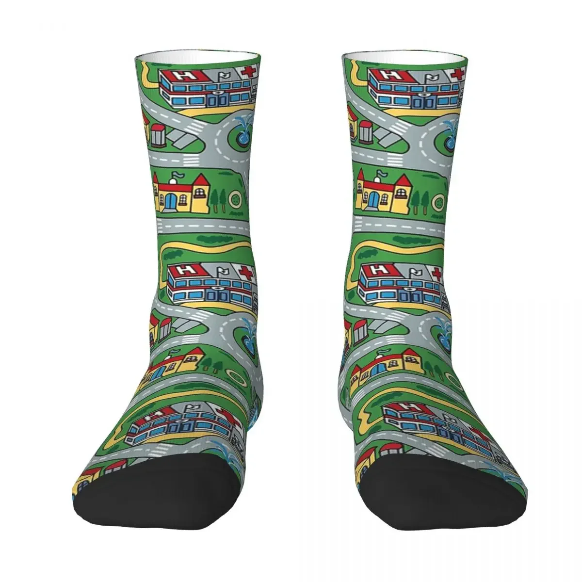 

Car City Carpet Road Rug 90s Nostalgic Toy Socks Harajuku Sweat Absorbing Stockings All Season Long Socks Accessories for Unisex