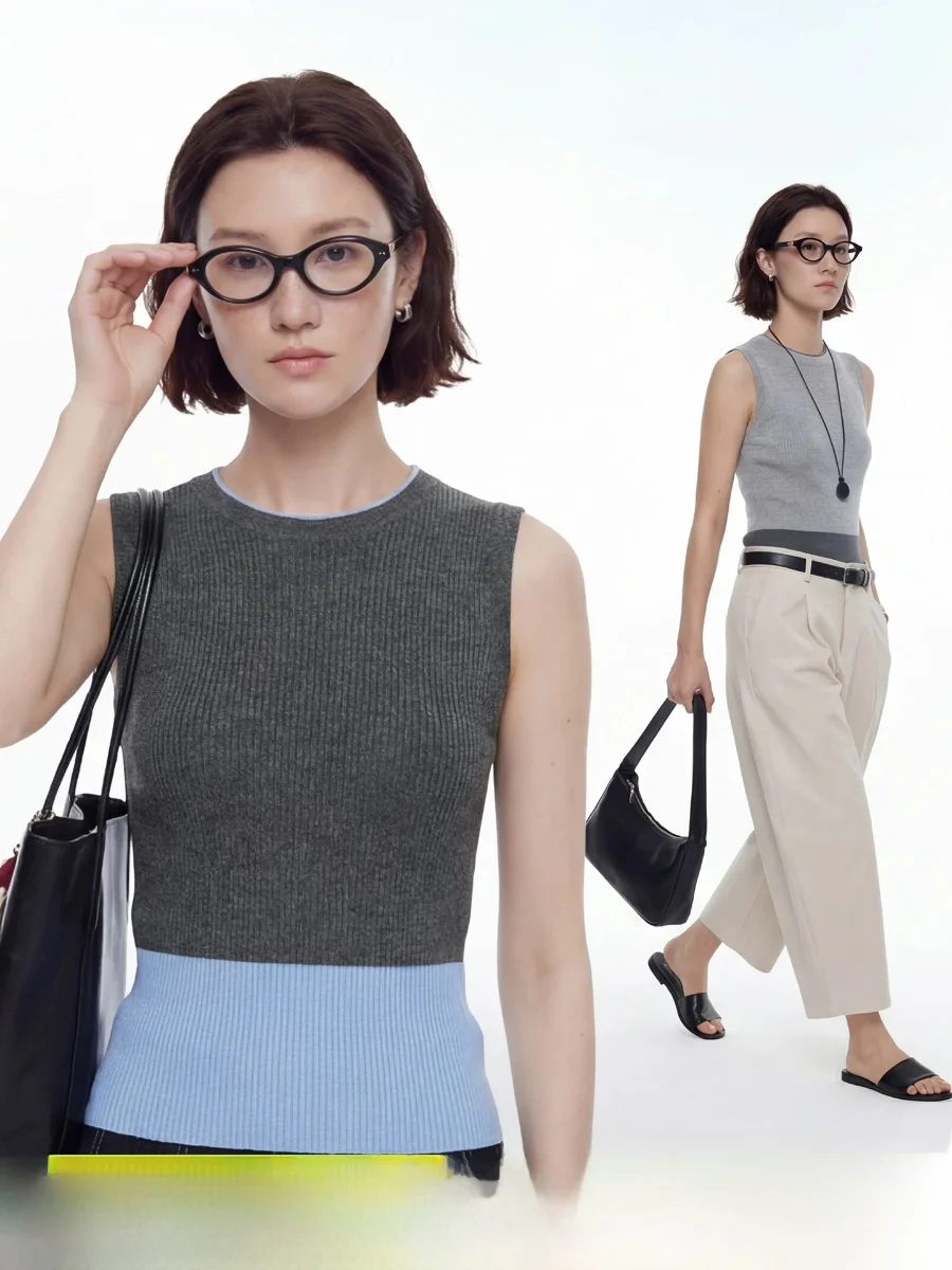 

Women's Knitted Wool Blend Vest Casual Style Layering U-Neck Design Moisture Wicking Regular Fit Summer Top by Cloud Life