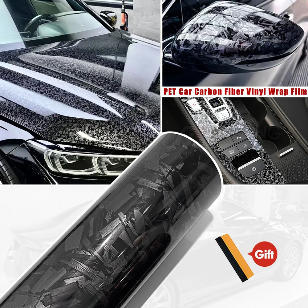 

Glossy Black Forged Carbon Fiber Vinyl Film Car Self Adhesive Wrap Sticker For BMW Tesla Honda Audi Interior Exterior DIY Tuning