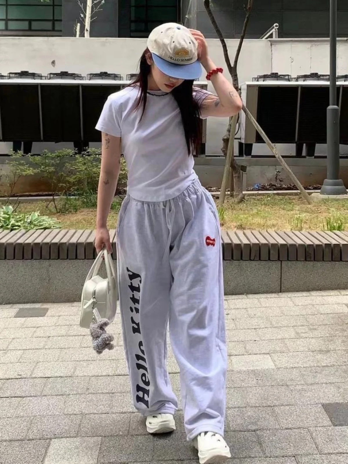 กางเกงขายาวลำลองสไตล์เกาหลี ผ้าฝ้าย เอวสูง ทรงตรง สำหรับผู้หญิง เหมาะสำหรับเต้นรำ