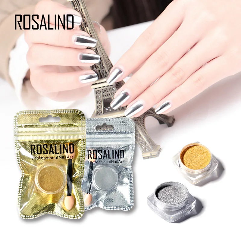 ROSALIND Gold Silver Nails Powder Glitter Pigment Powder Gel Polish Mirror Manicure Nails UV Decorations Chrome Holographic Nail