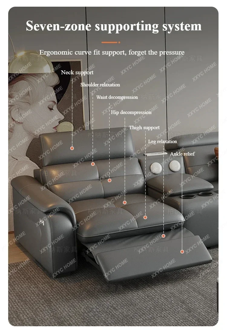 Reclining Electric Oversize Sofa Genuine Leather Italian Corner Sofa Modern Luxury Divano Letto Living Room Furniture
