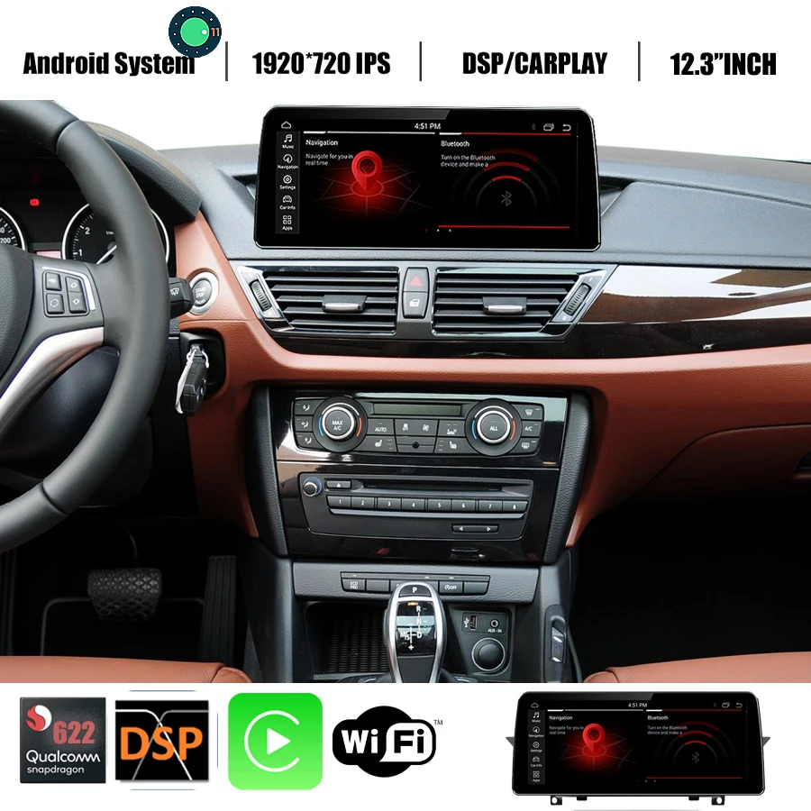 

12.3''Inch Car Android 11 GPS Navigation For BMW X1 E84 2009-2015 Auto Radio Stereo CIC 1920*720 Carplay Snapdragon662 HeadUnit