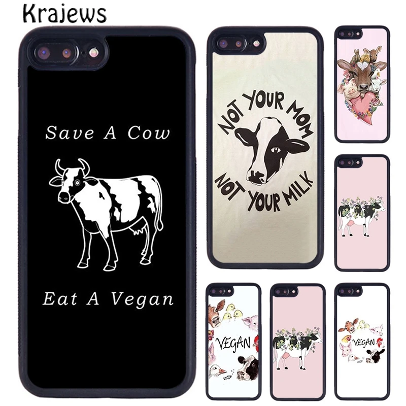 Krajews Vegan Vegetarian Cow Phone Case Cover For iPhone 16 15 14 plus X XR XS 11 12 13 pro max coque