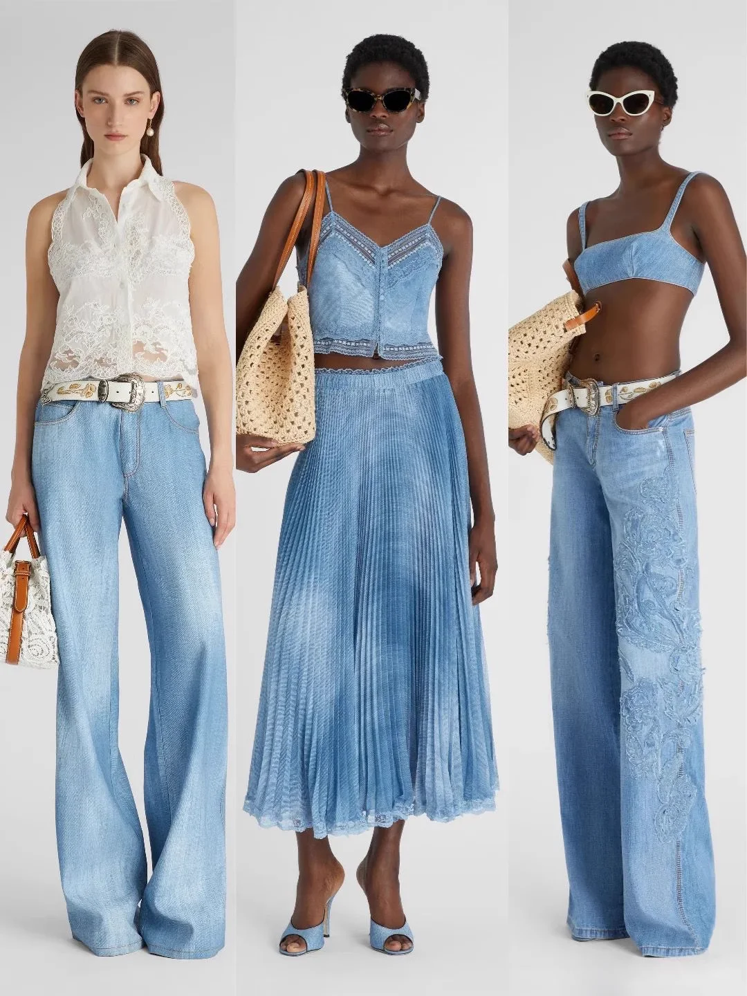 

2025 Summer XL Skirt Pleated Fashion Women's Blue Silk Skirt Set Sexy Ladies Spaghetti Strap Mini Top