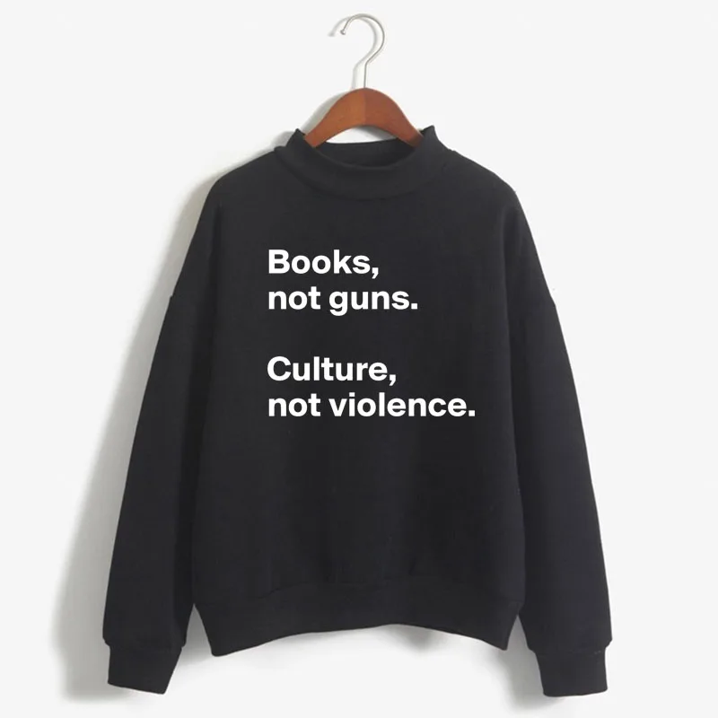 

Books not guns culture not violence Print Women Sweatshirt Korean O-neck Knitted Pullover Thick Autumn Candy Color Lady Clothes