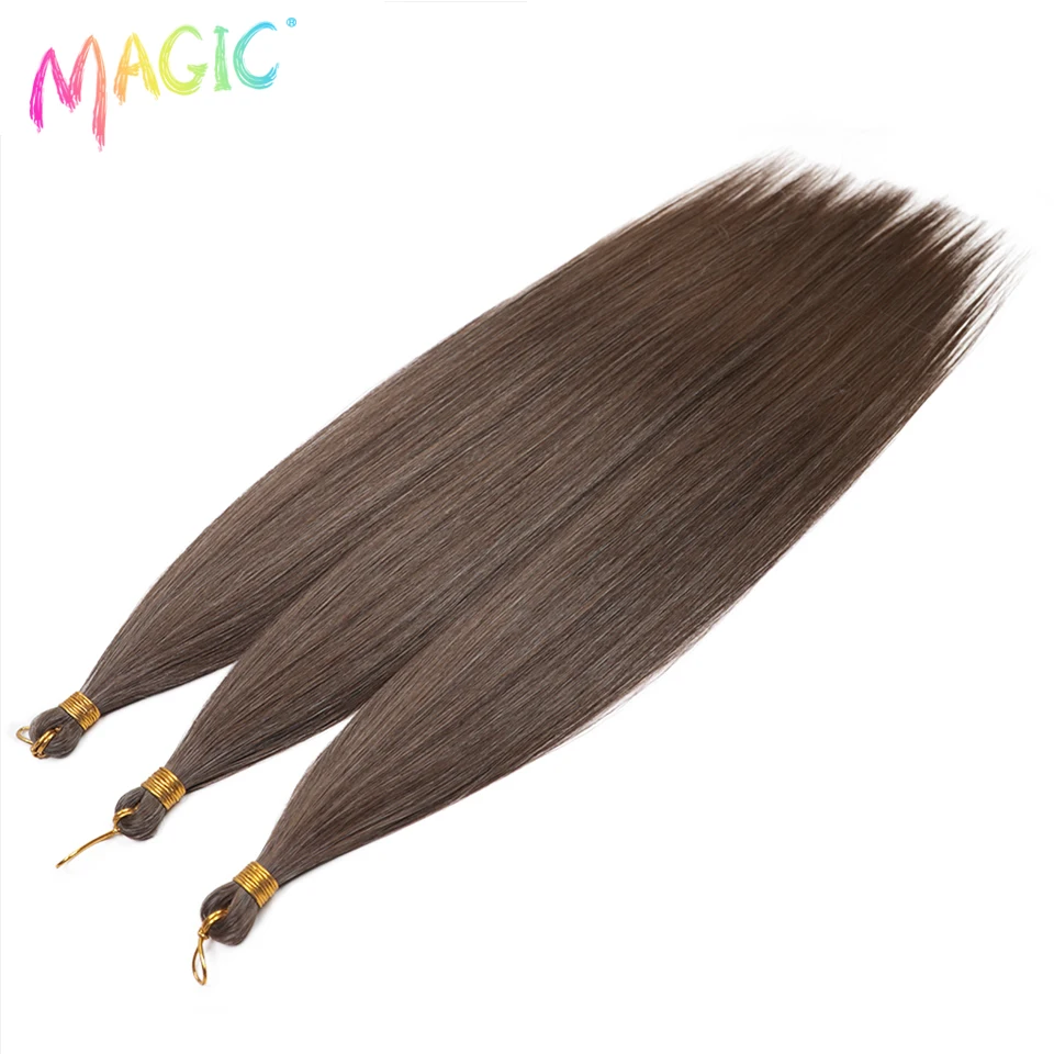 Magic Ariel-extensiones de cabello sintético para mujer, mechones de pelo liso de 28 pulgadas, trenzas de ganchillo, trenzado, Marrón degradado