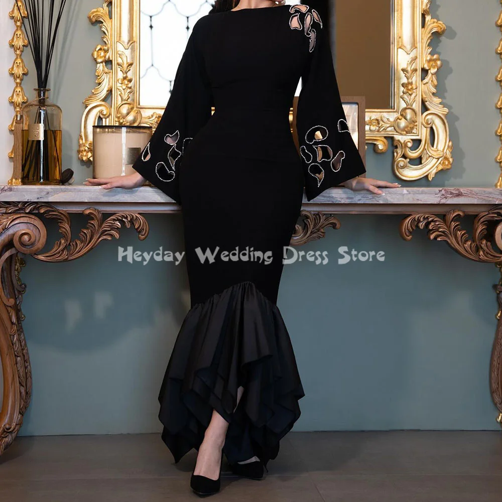 

Heyday Women's Crepe Cut-out Beaded Mermaid Ruffles Saudi Evening Dresses Long Sleeves With Lace-up Elegant Party Dresses 2025