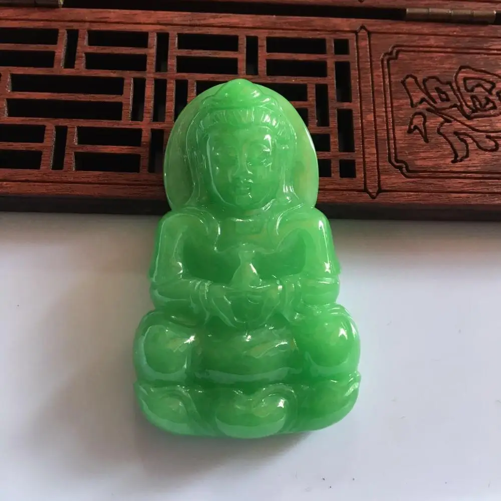 Certified Jade Guanyin Pendant Necklace Men Women Fine Jewelry Myanmar Jadeite Burma Green Jade Guanyin Bodhisattva Necklaces