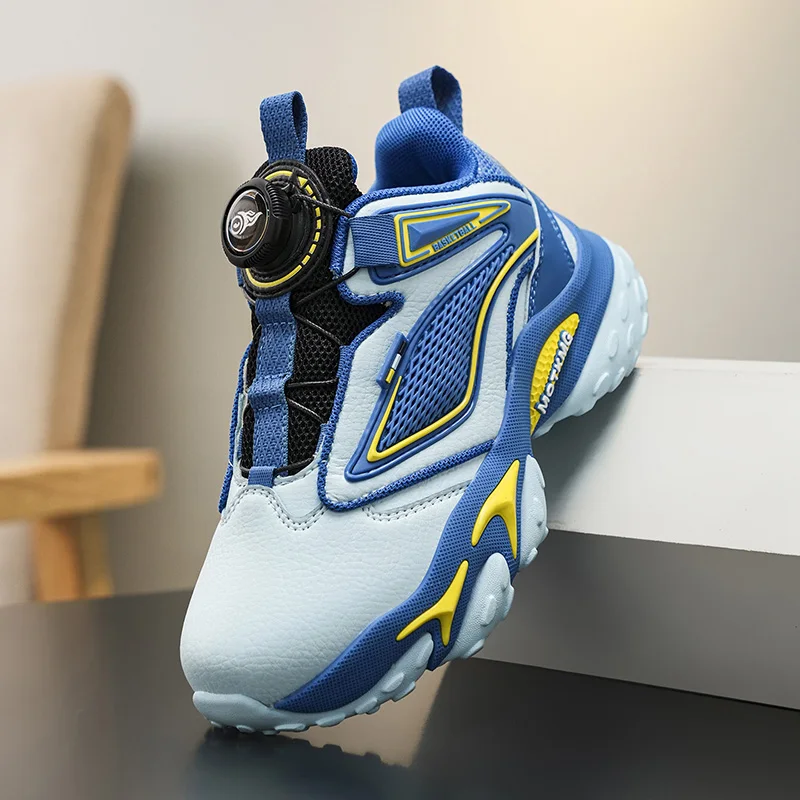 

Children‘s Lace-up Basketball Sneakers Non-slip Basketball Training Shoes PU Leather Kids Athletic Shoes Cushioned Running Shoes