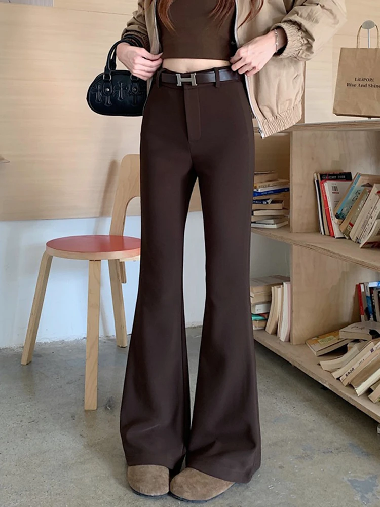 Pantaloni Casual da Donna a Vita Alta, Modello Slim Fit a Campana, Nuovi Pantaloni Lunghi Autunno Inverno, Comodi e Aderenti
