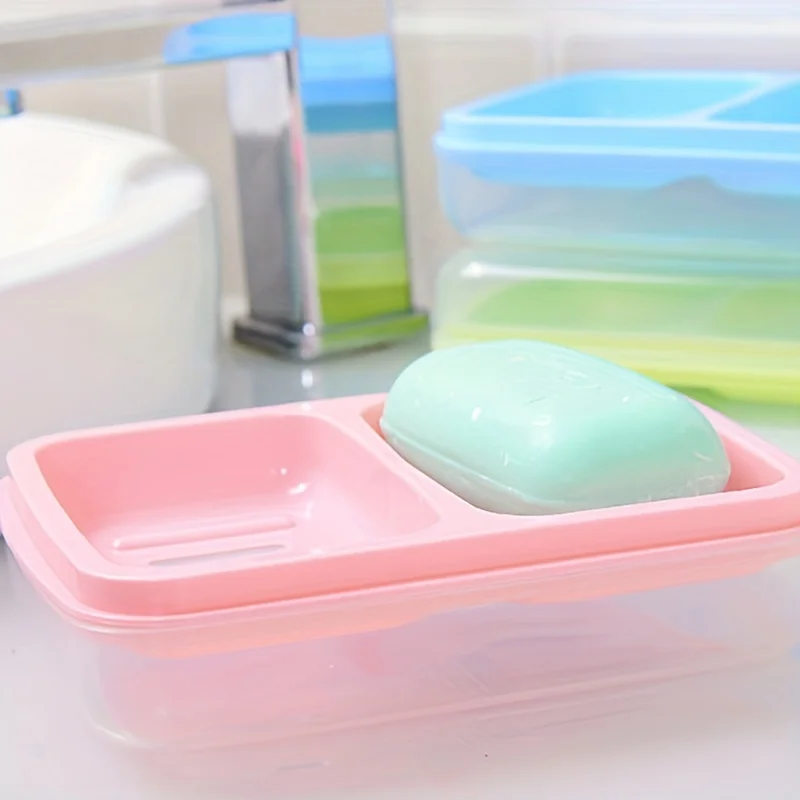 1 portasapone con scarico a doppio scomparto-questo portasapone in plastica con coperchio mantiene il sapone pulito e organizzato
