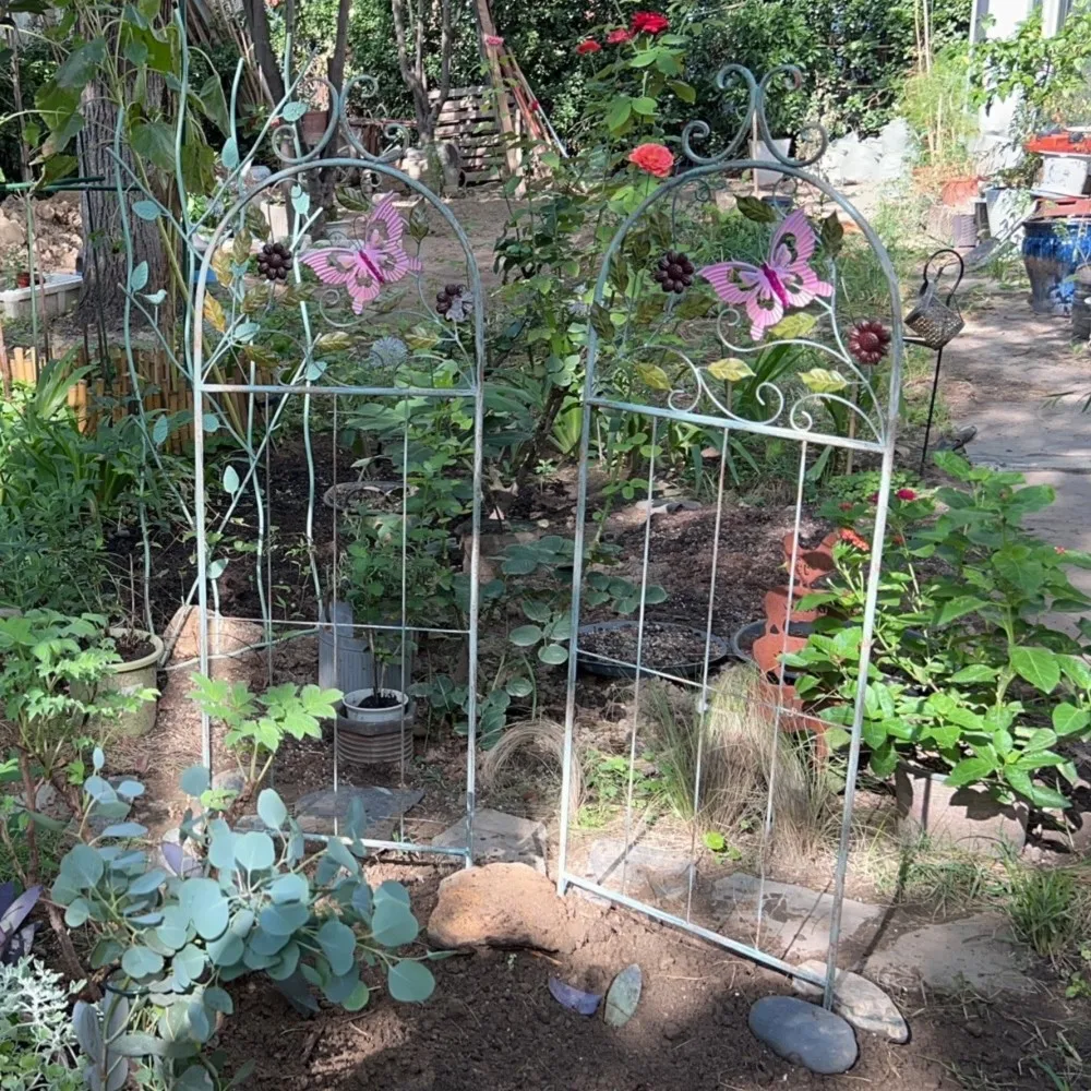 Imagem -06 - Painéis de Jardim de Metal Rústico Treliça de Plantas Flor Borboleta Plantas de Escalada Cerca Arqueada para o Gramado do Pátio Parede do Quintal 135x41cm