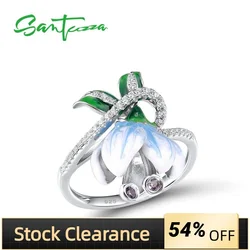 SANTUZZA Silver Rings For Women Genuine 925 Sterling Silver Exquisite White Blooming Flower Fine Jewelry Handmade Enamel