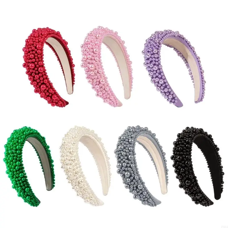 

P88A Fashionable Pearls Bead Inlayed Headband Hair Accessory for Weddings and Dinners