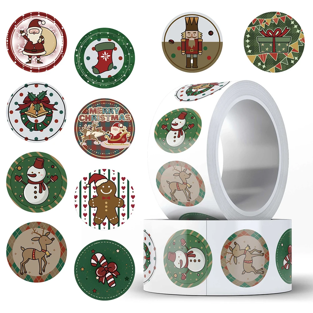 500 Teile/rolle Frohe Weihnachten Cartoon Aufkleber Weihnachten Santa Claus Dekoration Aufkleber Spielzeug Geschenke Wasserdicht DIY Laptop Kühlschrank