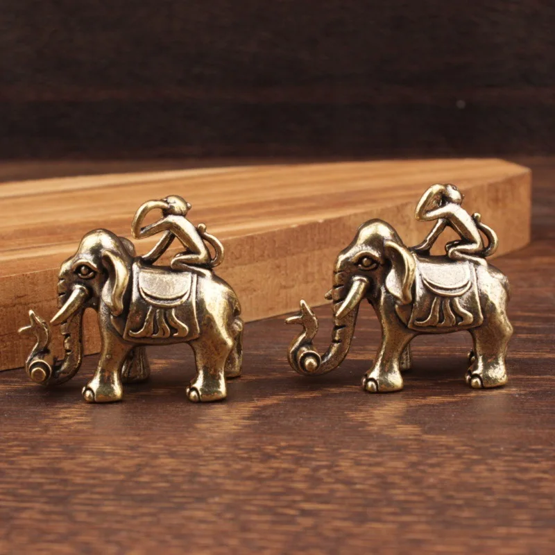 ثروة الفيل القرد الشكل ديكور المنزل ركوب الفيل سطح المكتب تمثال زخرفة نحت الفيل الحرفية البرونزية النحت #3